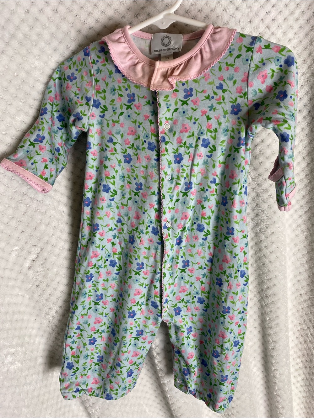 The Proper Peony Floral Pink Trim Baby One Piece convertible outfit